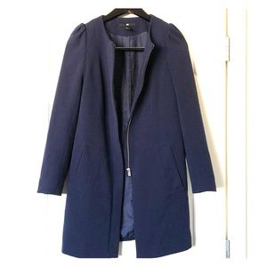 H&M blue coat with ruffled/puffy shoulder size 2